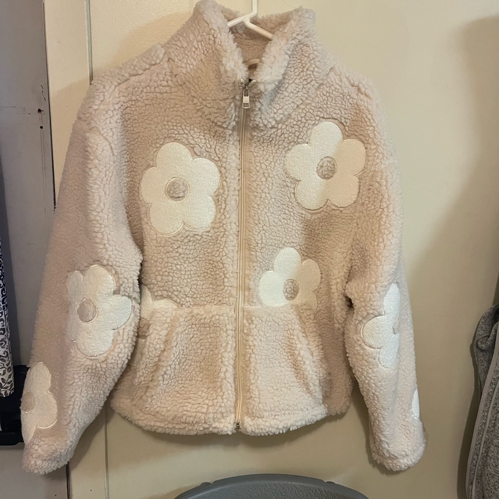 Mark Edward’s Studio Plush Cozy Cream Floral Sherpa Jacket Sz X-Small New !